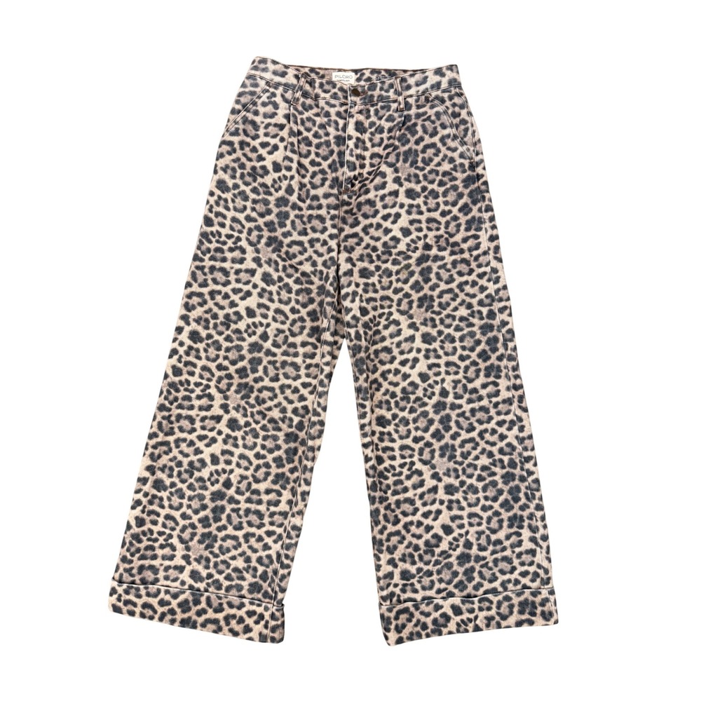 Pilcro Leopard Print Wide Leg Jeans Size 29 High Rise Cuffed Hem Anthropologie